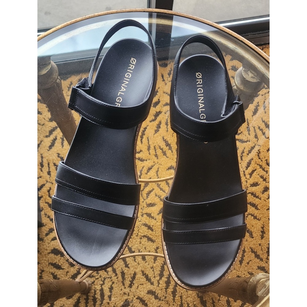 $190 Cole Haan Women's ØriginalGrand Black Peyton Flatform Sandals Sz 9.5 W29837